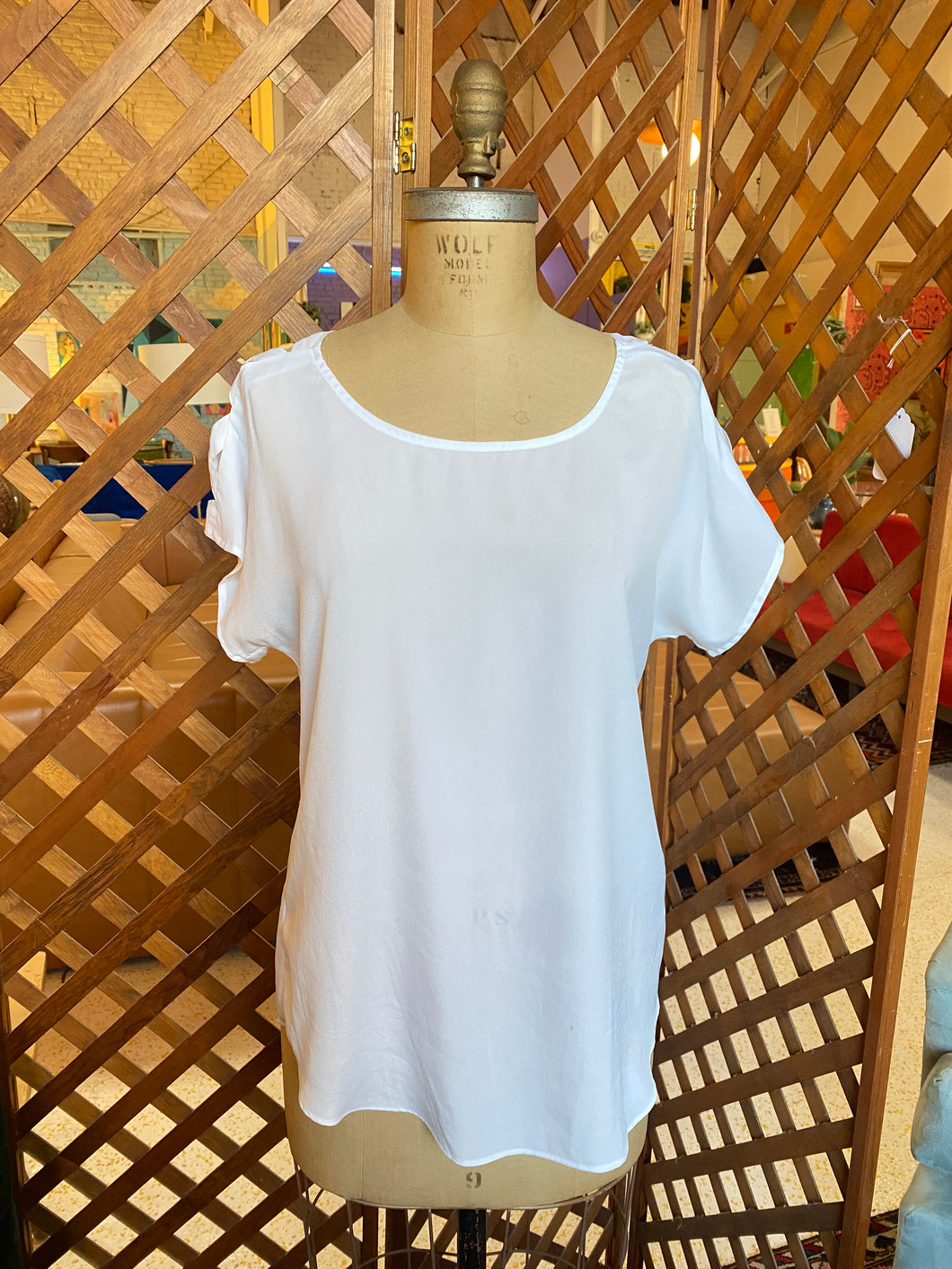 White Express Blouse with Criss Cross Cutouts on Sleeve (S)