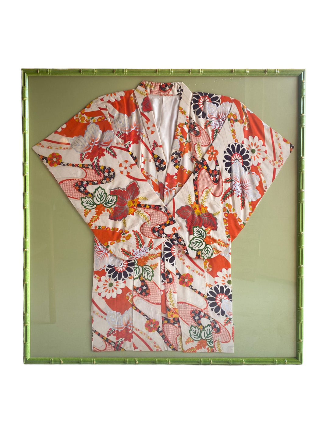 Vintage Kimono in Green Bamboo Frame
