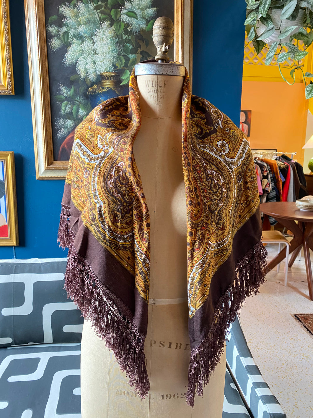 Large Brown and Gold Paisley Scarf