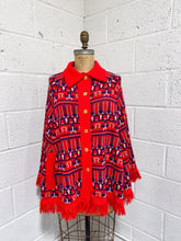 Load image into Gallery viewer, Vintage Red, White and Blue Button Up Poncho
