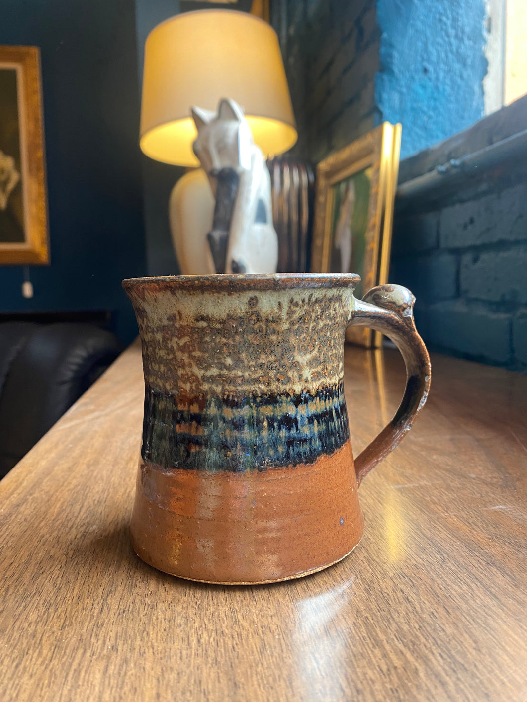 Vintage Stoneware Coffee Cup with Black Stripe -As Found
