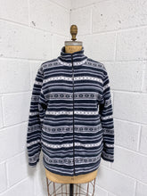 Load image into Gallery viewer, Grey and Black Striped Fleece Zip Up (S)
