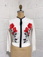 Load image into Gallery viewer, White and Black Cardigan with Rose Motif -As Found
