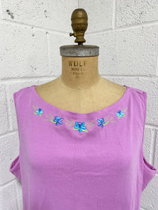 Pink Tank with Floral Detail (20-22W)