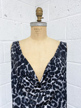 Load image into Gallery viewer, Grey Animal Print Dress with Draped Neckline

