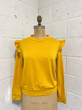 Load image into Gallery viewer, Mustard Knit Blouse with Ruffled Shoulder Detail (L)
