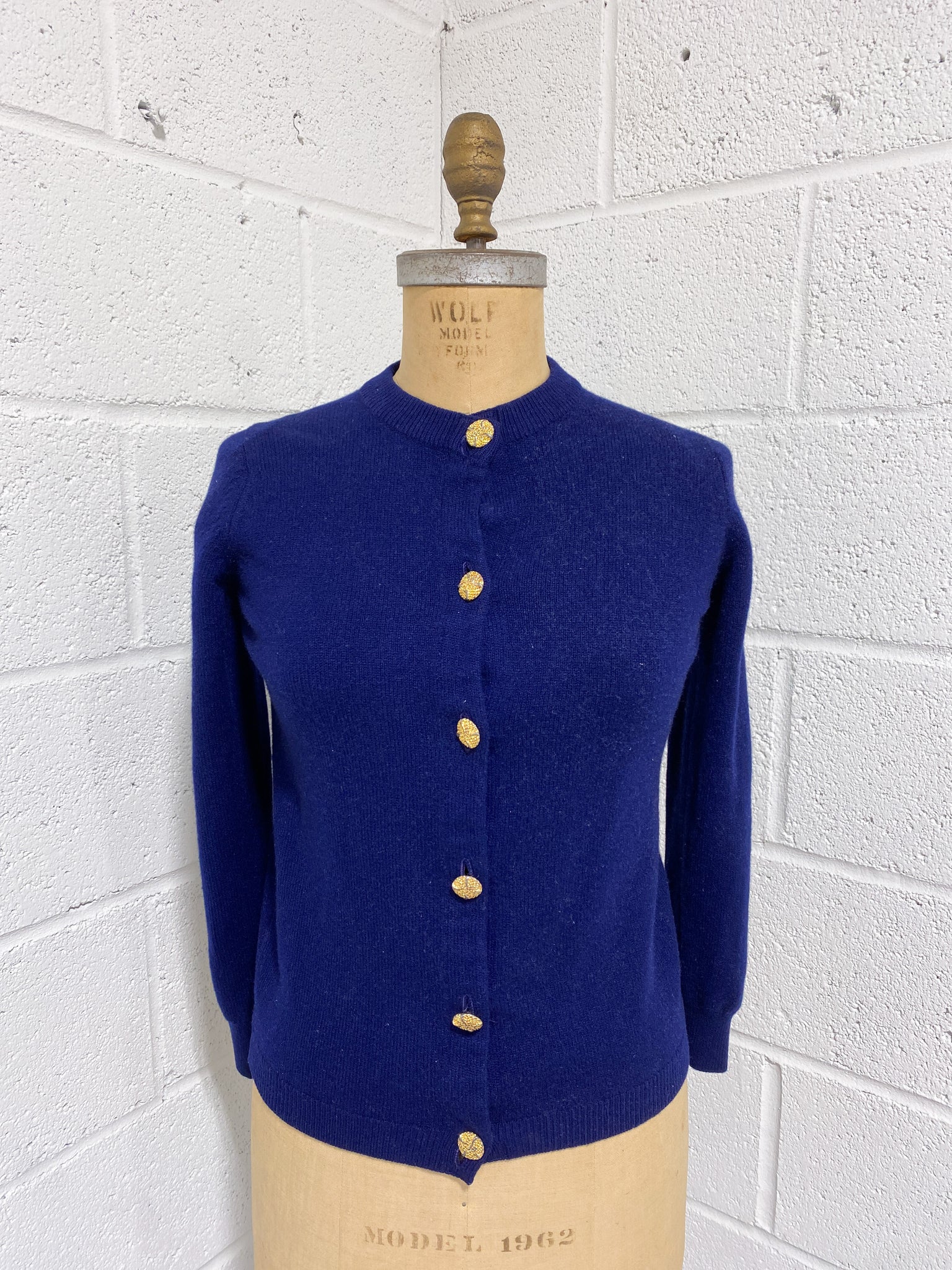 Navy Blue Cashmere Cardigan with Gold Buttons – Sunbeam