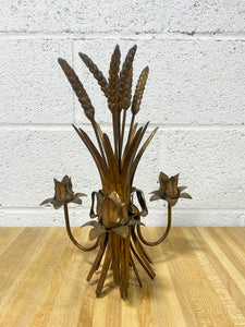 Vintage Gilt Metal Sheath of Wheat Candle Holder