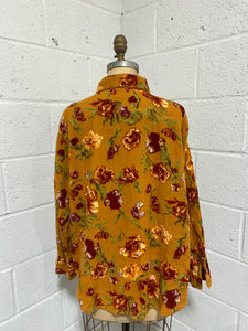 Rust Colored Corduroy Button Up with Floral Motif (20W)