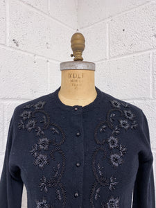 Vintage Black Beaded Cardigan