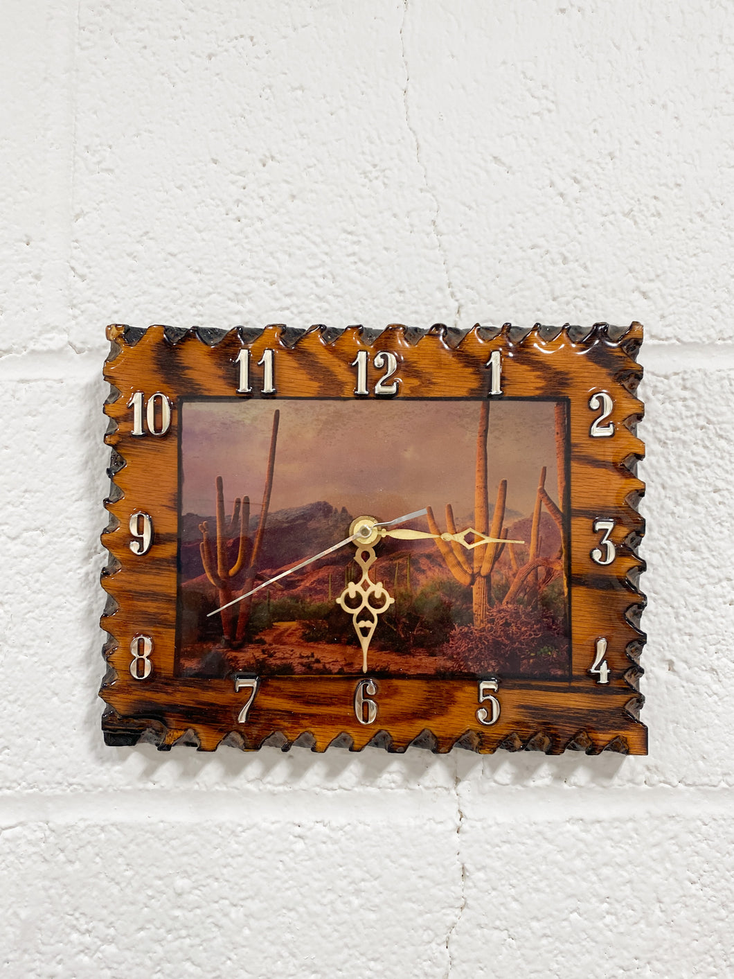 Vintage Wood Wall Clock with Desert Motif
