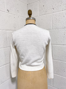 White and Black Cardigan with Rose Motif -As Found