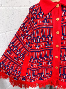 Vintage Red, White and Blue Button Up Poncho