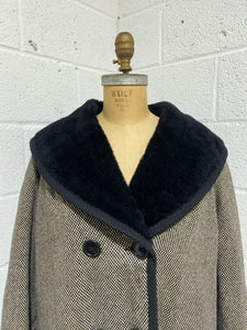 Vintage Wool Coat with Faux Fur Collar