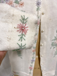Cream Cardigan with Floral Beading   - As Found