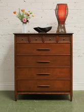 Load image into Gallery viewer, Walnut Highboy Dresser 8 drawer
