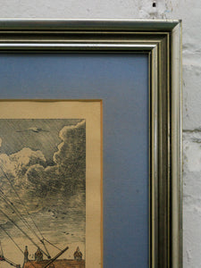 Warship in Profile Hand-Colored Engraving After Bruegel by Frans Huy
