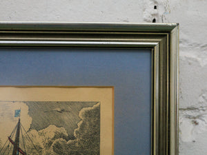 Warship in Profile Hand-Colored Engraving After Bruegel by Frans Huy