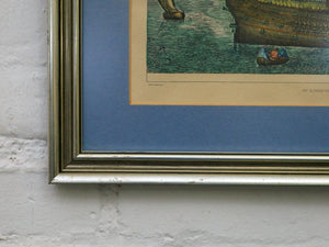 Warship in Profile Hand-Colored Engraving After Bruegel by Frans Huy