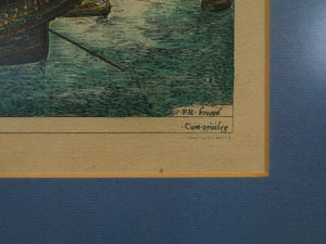 Warship in Profile Hand-Colored Engraving After Bruegel by Frans Huy