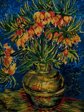 Load image into Gallery viewer, Needlepoint Tapestry Imperial Fritillaries in a Copper Vase inspired by Vincent Van Gogh

