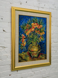Needlepoint Tapestry Imperial Fritillaries in a Copper Vase inspired by Vincent Van Gogh