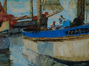 Original vintage impressionist nautical painting by KB Chun