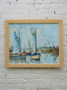 Original vintage impressionist nautical painting by KB Chun