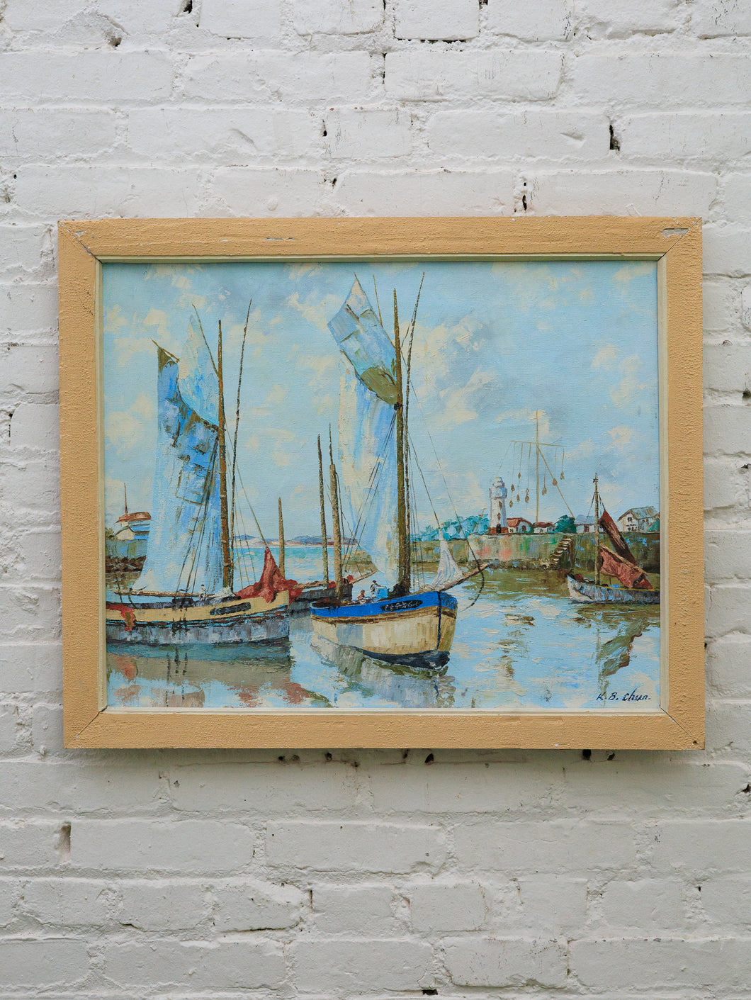Original vintage impressionist nautical painting by KB Chun