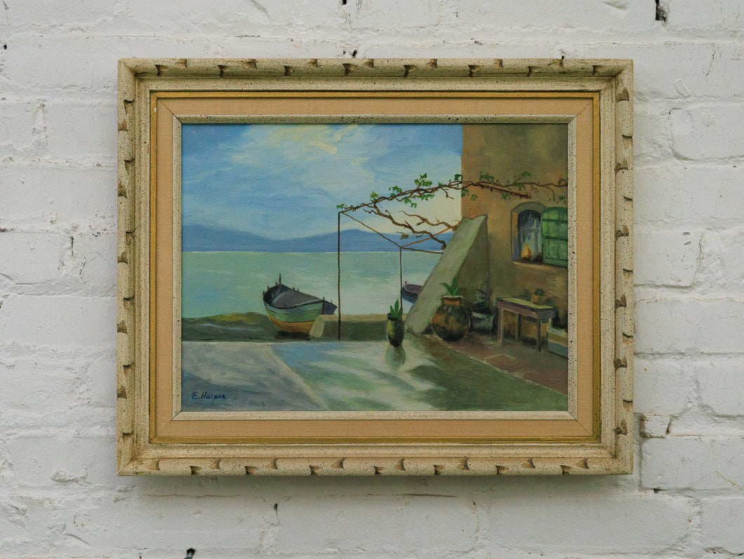 Whimsical Geology, Vintage oil painting by E Harper