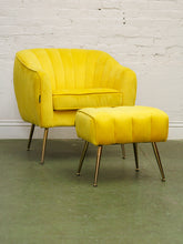 Load image into Gallery viewer, Yellow chair and ottoman
