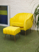 Load image into Gallery viewer, Yellow chair and ottoman
