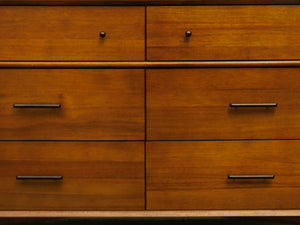 Pecan modern six Drawer Dresser