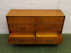 Pecan modern six Drawer Dresser