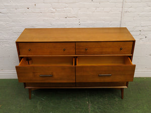 Pecan modern six Drawer Dresser