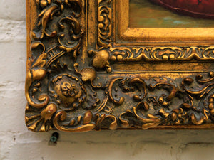 Aristocratic Vintage Shih Tzu Oil Painting in Gilded Baroque Frame