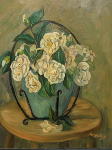 Still Life Oil Painting of White Camellias by Hanes Park