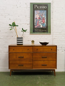 Pecan modern six Drawer Dresser