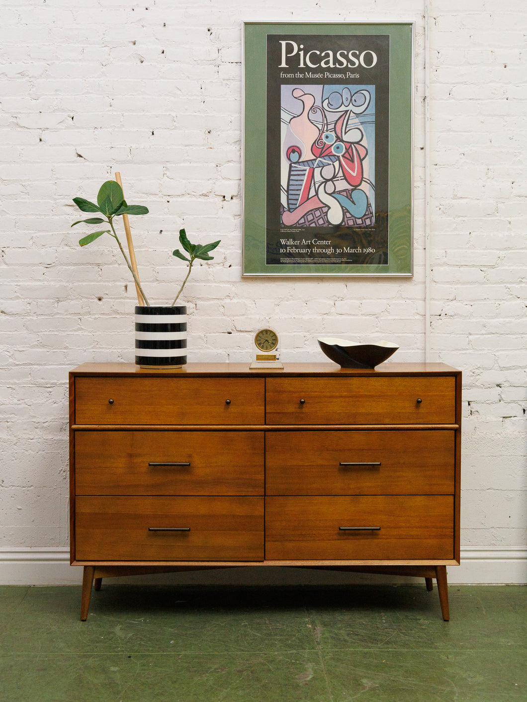 Pecan modern six Drawer Dresser