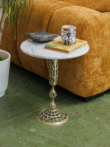 Marble Hollywood Regency metal side table Vintage