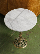 Load image into Gallery viewer, Marble Hollywood Regency metal side table Vintage
