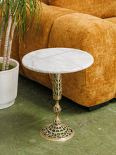 Load image into Gallery viewer, Marble Hollywood Regency metal side table Vintage
