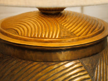 Load image into Gallery viewer, Textured Bronze Color Mid-Century Modern Lamp with Linen Shade
