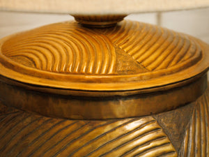 Textured Bronze Color Mid-Century Modern Lamp with Linen Shade