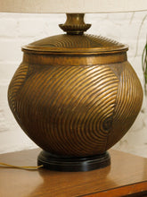 Load image into Gallery viewer, Textured Bronze Color Mid-Century Modern Lamp with Linen Shade
