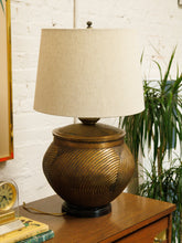 Load image into Gallery viewer, Textured Bronze Color Mid-Century Modern Lamp with Linen Shade
