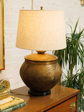 Load image into Gallery viewer, Textured Bronze Color Mid-Century Modern Lamp with Linen Shade
