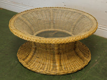 Load image into Gallery viewer, 1970s hourglass Rattan and Glass coffee table
