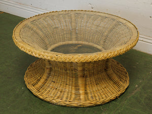 1970s hourglass Rattan and Glass coffee table