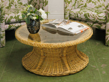 Load image into Gallery viewer, 1970s hourglass Rattan and Glass coffee table
